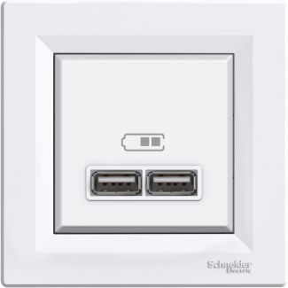 Gniazdo USB podwójne 2xUSB A 2.1A z ramką białe, Asfora, Schneider Electric, EPH2700221